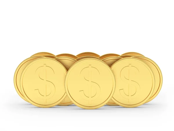 Hromádky Zlatých Dolarů Mincí Izolovaných Bílém Pozadí Ilustrace — Stock fotografie
