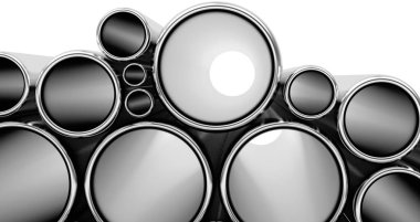 Yuvarlak metal borular yığını. 3B illüstrasyon 