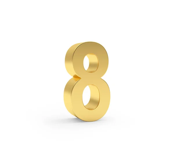 Número Oito Feito Metal Dourado Sobre Fundo Branco Ilustração — Fotografia de Stock