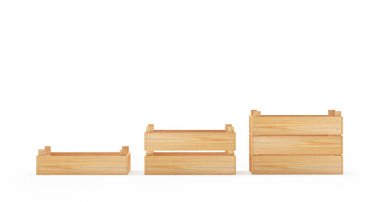 Tahta kutular ya da farklı boyutlarda paletler. 3B illüstrasyon