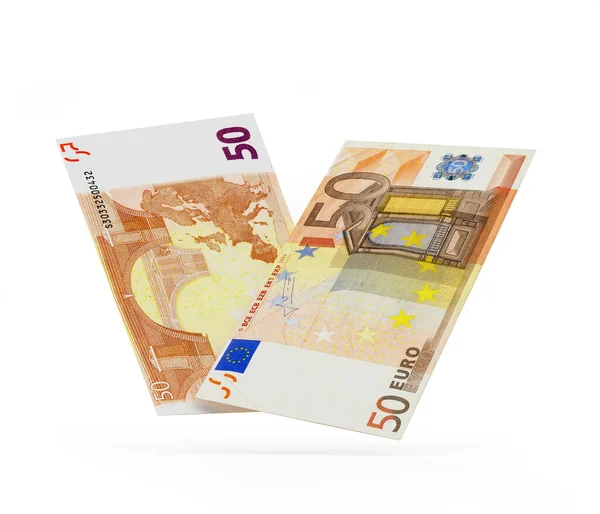 Duas Faces Notas Euro Isoladas Sobre Fundo Branco Ilustração — Fotografia de Stock