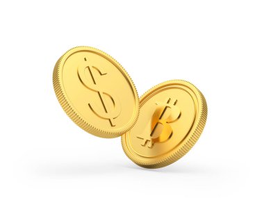 Altın sikkeler bitcoin ve dolar beyaz arka planda. 3B illüstrasyon 