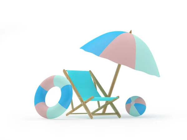 Chaise Longue Avec Bouée Sauvetage Sous Parasol Illustration — Photo