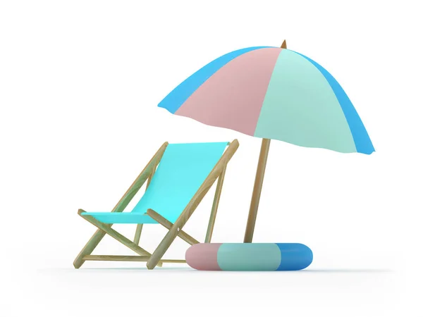 Chaise Longue Avec Bouée Sauvetage Sous Parasol Illustration — Photo