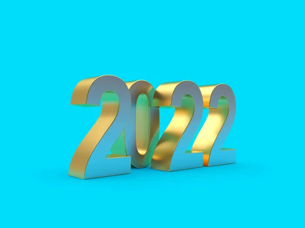 金属数字2022年新年蓝色背景 3D插图 — 图库照片