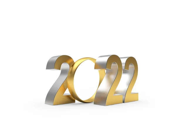 2022年金牌号 结婚戒指被白色背景隔离 3D插图 — 图库照片
