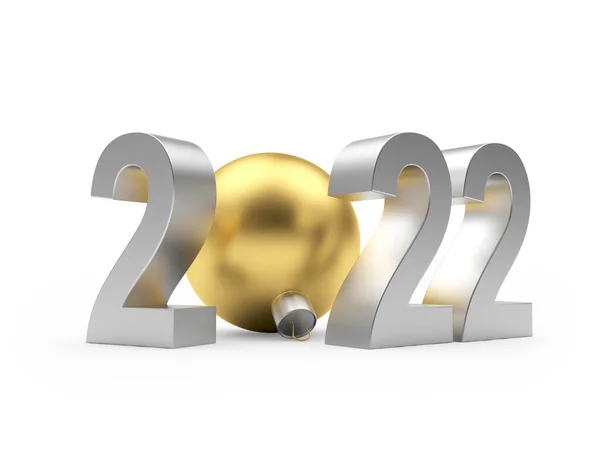 Срібний Новорічний Номер 2022 Золотим Різдвяним Ячем Ізольовано Білому Тлі — стокове фото