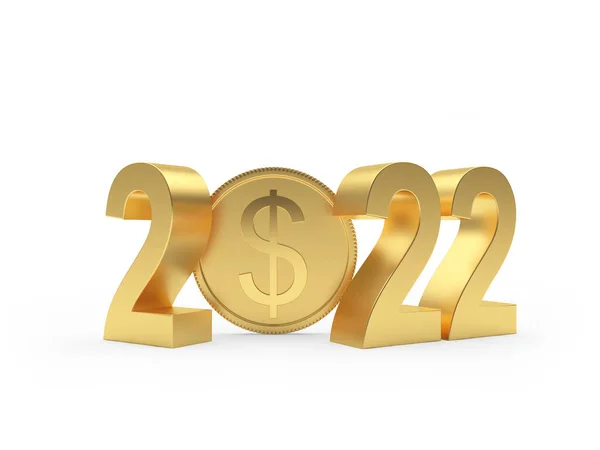 Numărul Aur 2022 Anul Nou Monedă Dolar Izolată Fundal Alb — Fotografie, imagine de stoc
