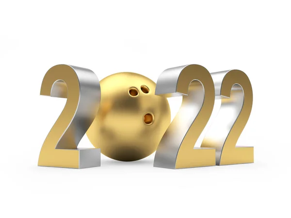 Numărul Aur 2022 Anul Nou Mingea Bowling Izolată Fundal Alb — Fotografie, imagine de stoc