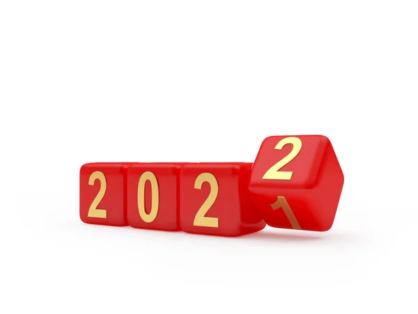 2022 2021 Red Dice Rotate Change Numbers Isolated White Background — Stock Photo, Image
