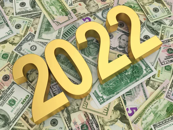 Золотой Новый Год Номер 2022 Куче Долларовых Купюр Иллюстрация — стоковое фото