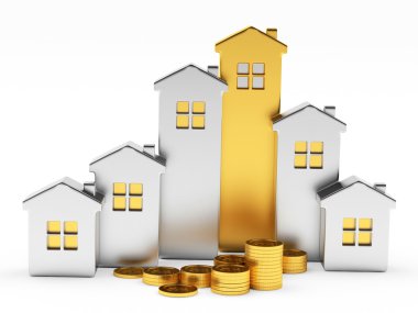 Gümüş ve altın evlerde bir grafik şeklinde ve sikke yığını