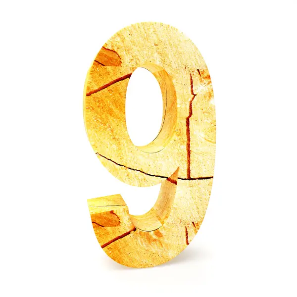 Wooden number 9 on white — Stock Photo, Image