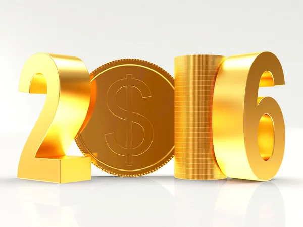 2016 Anul Nou și monede de aur cu semn de dolar — Fotografie, imagine de stoc