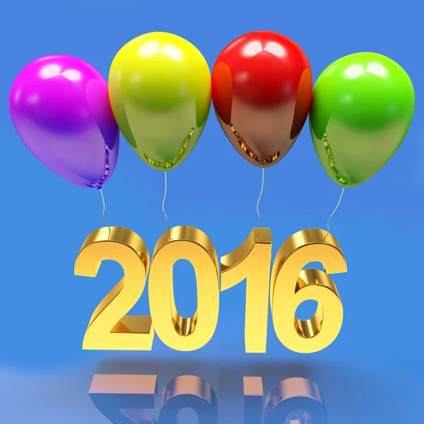 2016 Neujahr mit bunten Luftballons auf blau — Stockfoto