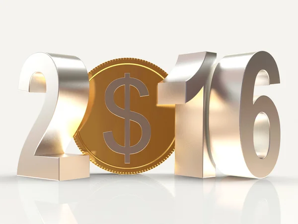 2016 新年和金黄的硬币美元符号 — 图库照片