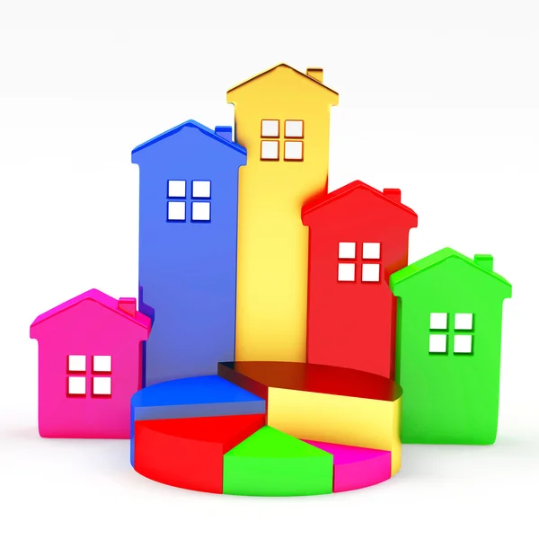 Colorful houses in the form of a graph and pie chart — Stock Photo, Image