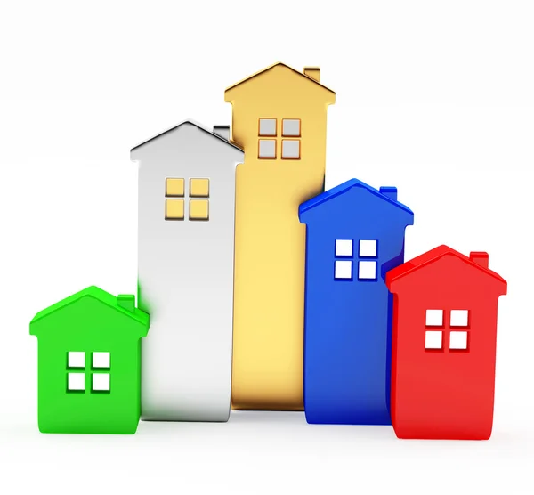 Abstrato casas coloridas na forma de um gráfico isolado sobre fundo branco — Fotografia de Stock