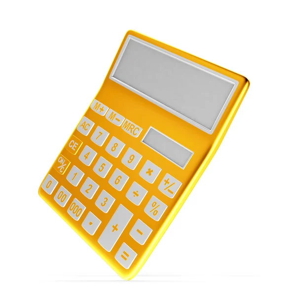 Golden electronic calculator  white — Stock Photo, Image