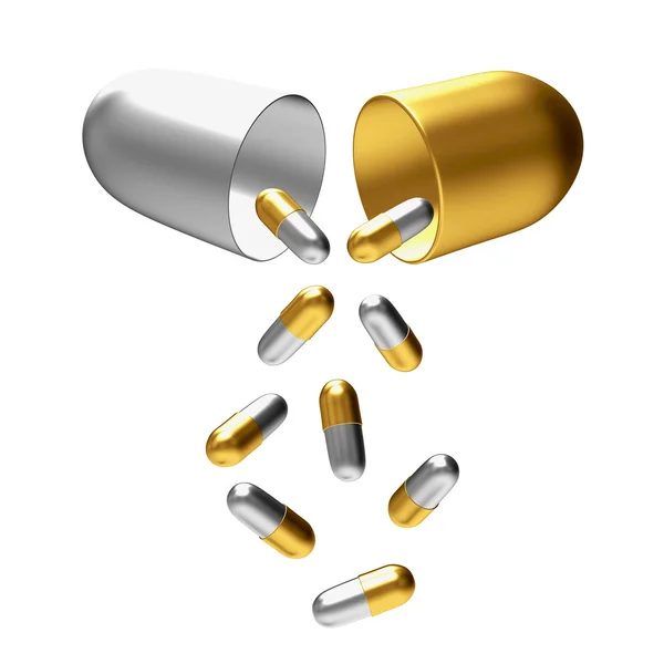 Pills falling from open  capsule — Stock Photo, Image
