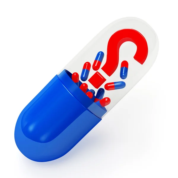 Medical capsule with a question mark — Stock Photo, Image