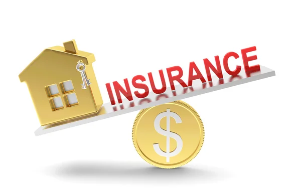 House and word INSURANCE in the balance on golden coin — Stock Photo, Image