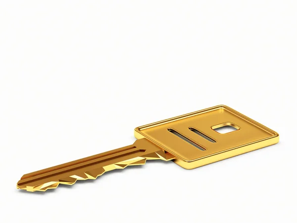 Gouden sleutel op wit — Stockfoto