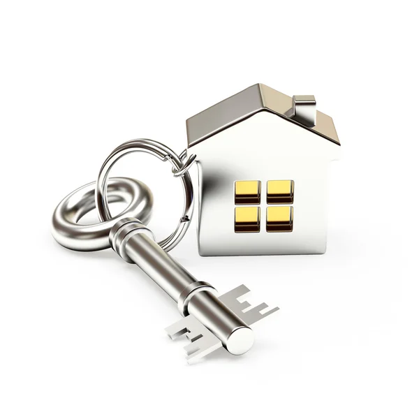 Nyckel med hus på vit — Stockfoto