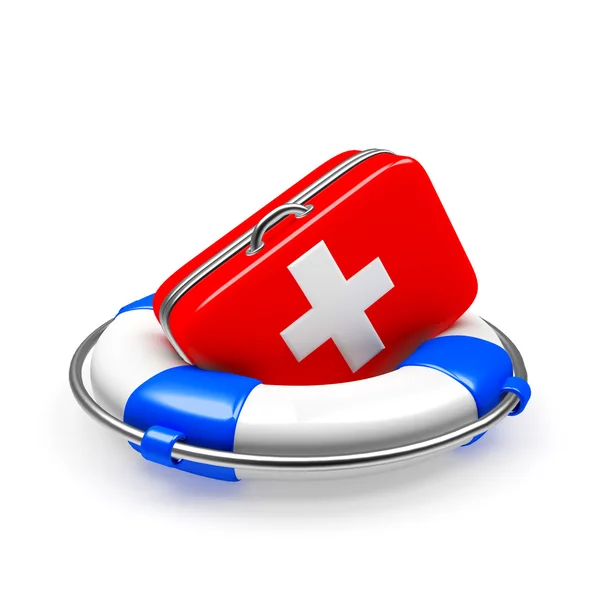 Lifebuoy with first aid kit — Stock Photo, Image