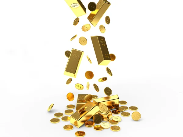 Dalende golden bars en munten — Stockfoto