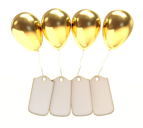 Etiquetas em branco com balões dourados — Fotografia de Stock