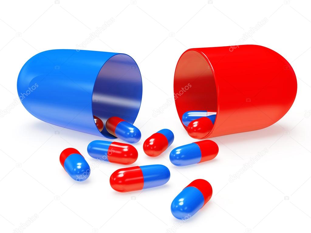 pills falling from open  capsule