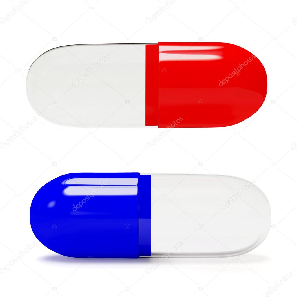 Red and blue  medical capsules