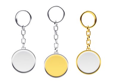 Blank round golden and silver key chains with key rings clipart