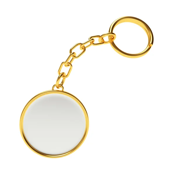 Chaveiro dourado redondo em branco com chaveiro — Fotografia de Stock