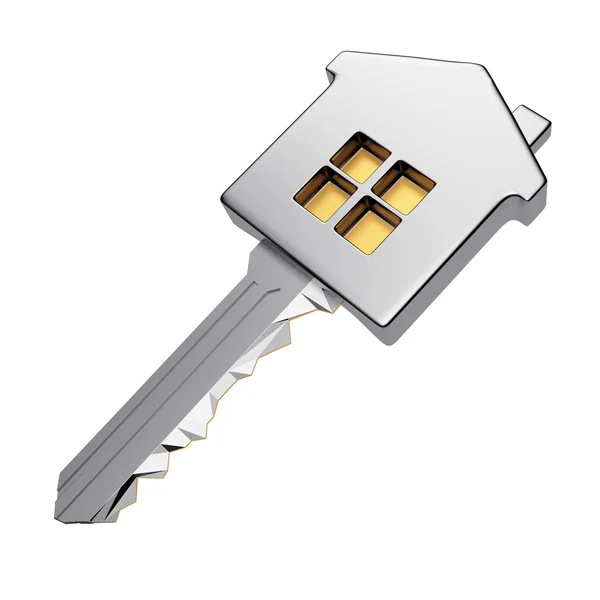 Schlüssel aus Silber oder Stahl in Form eines Hauses — Stockfoto