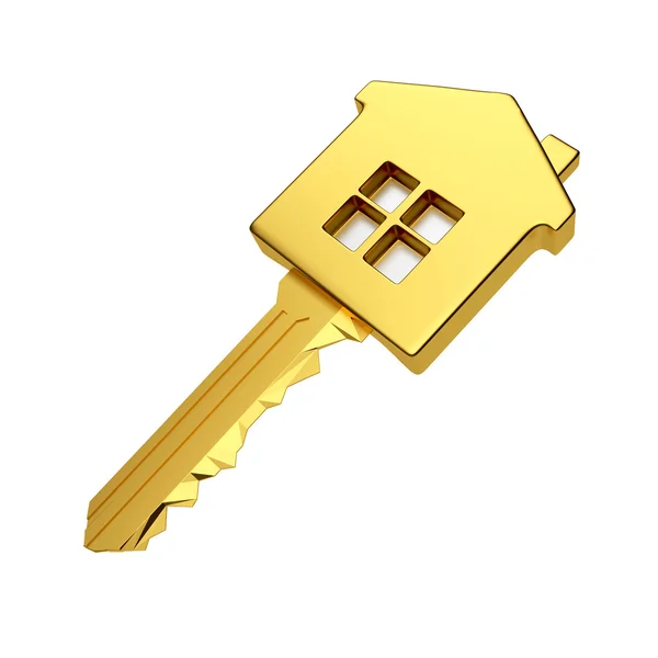 Goldener Schlüssel in Form eines Hauses — Stockfoto