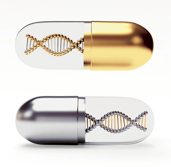 Altın ve gümüş tıbbi kapsül bir Dna molekül yapısı