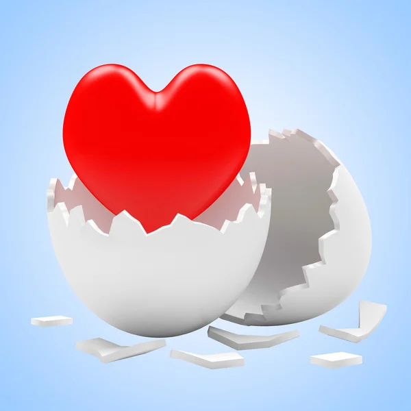 Λευκό σπασμένο αυγό με καρδιά με μπλε — Φωτογραφία Αρχείου