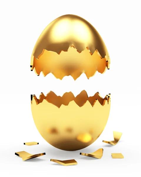 Зламане золоте пасхальне яйце на білому — стокове фото