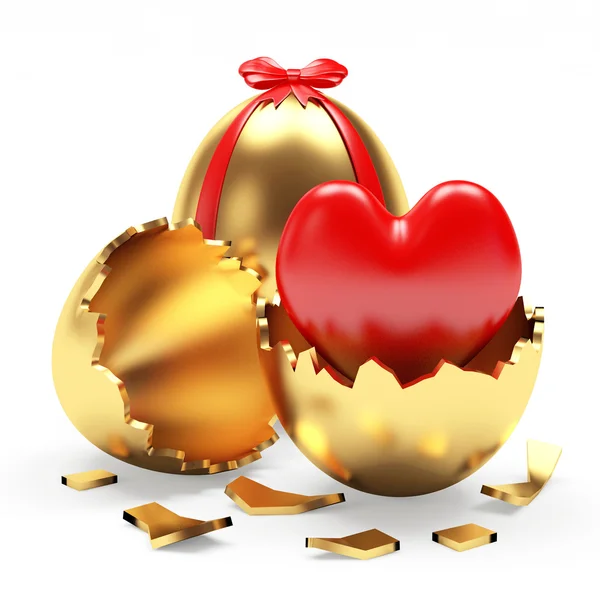Ovos de Páscoa dourados com coração — Fotografia de Stock