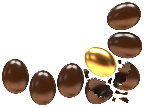 Ovos de chocolate e um ovo dourado — Fotografia de Stock