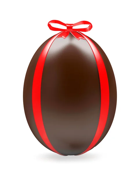赤いリボンとチョコレートのイースターエッグ — ストック写真