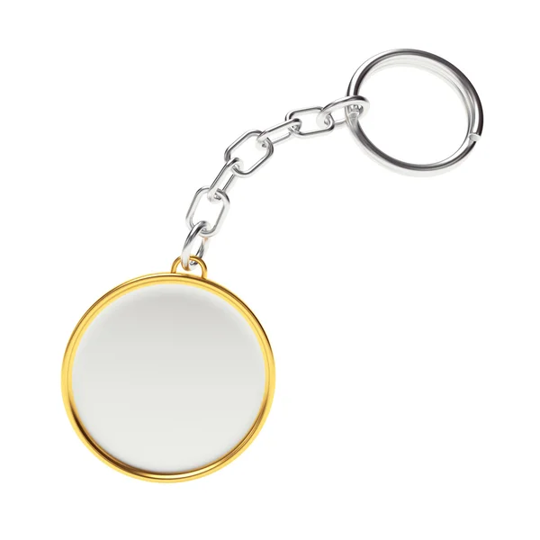 Blank round golden key chain with key ring — Stock Photo, Image