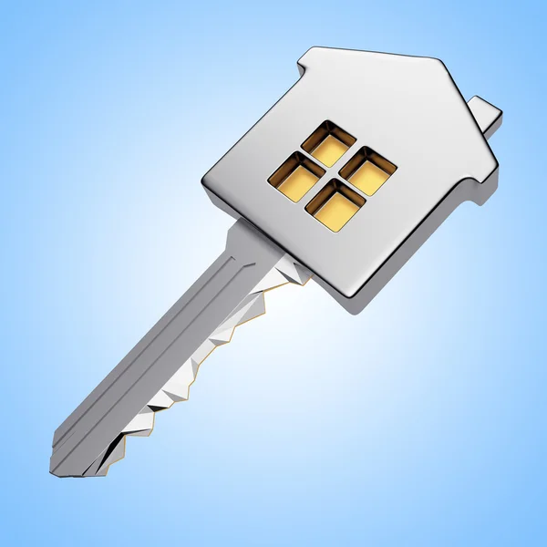 Silver or steel key in the form of a house — Stock Photo, Image