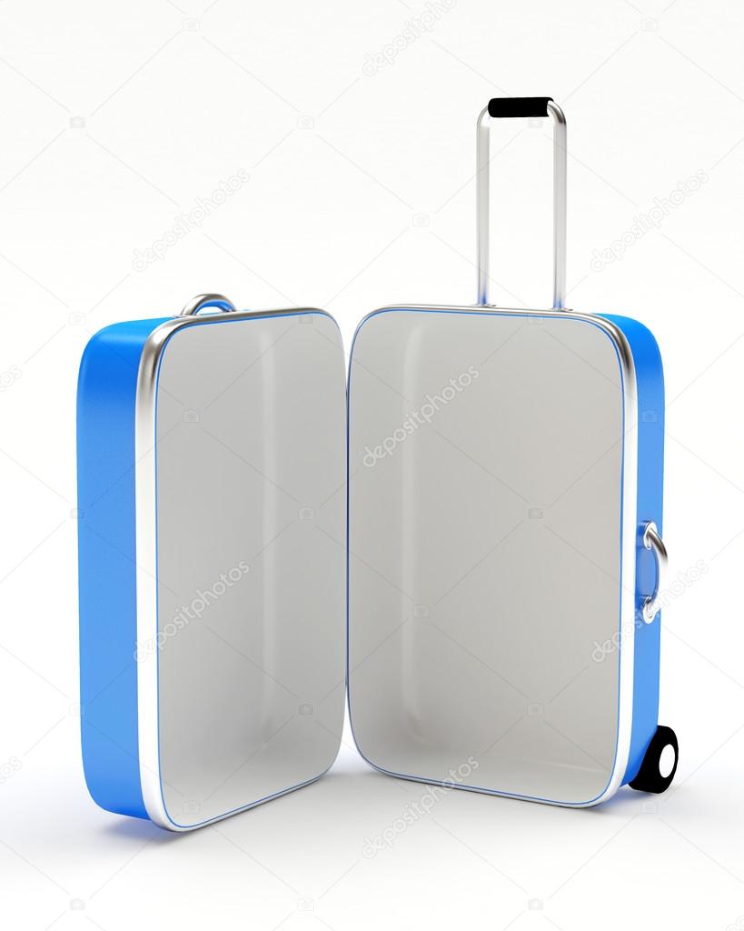Open empty blue suitcase