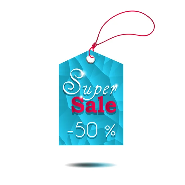Super Sale Tag. Polygonales blaues Etikett. 50% Rabatt. Vektordesign-Element — Stockvektor