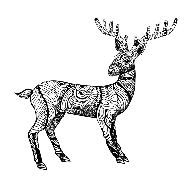 Zentangle stylized vector drawing of a deer.  Illustration can be used as a doodle, picture or illustration for the cover of the book. Vector drawing — Stock Vector