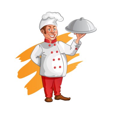 Şef Illustration. Meslek ve aşçı, profesyonel aşçılar, mutfak mutfak, Üniformalı erkeklere Şef, pişirme ve Restoran şefi, iş kişi Şef, karakter Şef illüstrasyon