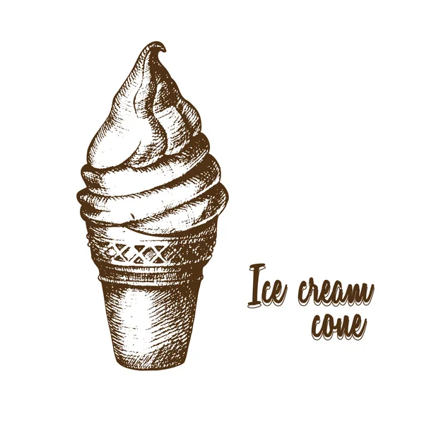 Cono de helado pintado en un estilo gráfico . — Vector de stock